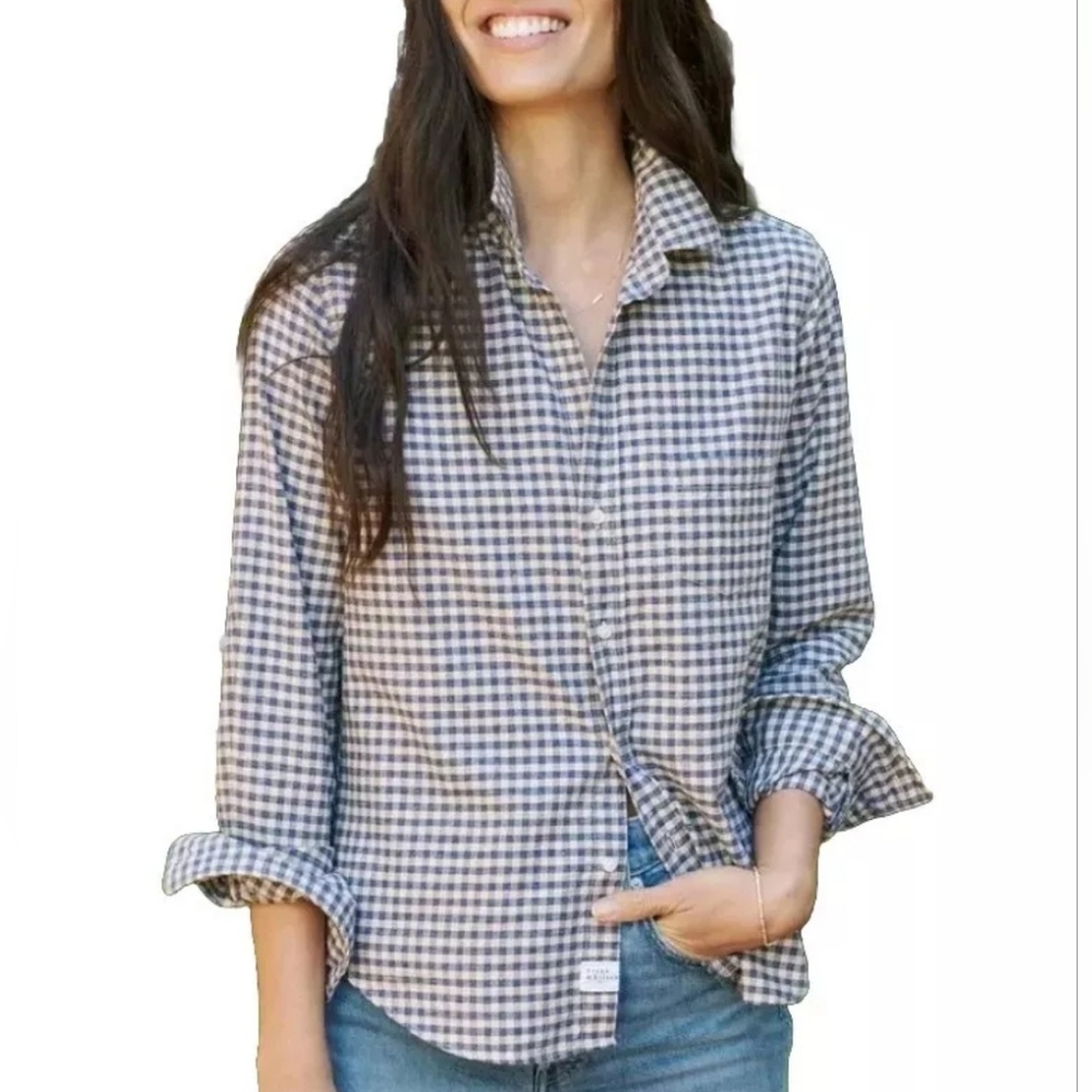 Frank & Eileen Barry Shirt Blue Gingham Tailored Size XS Italian Vintage Cotton - Picture 2 of 15